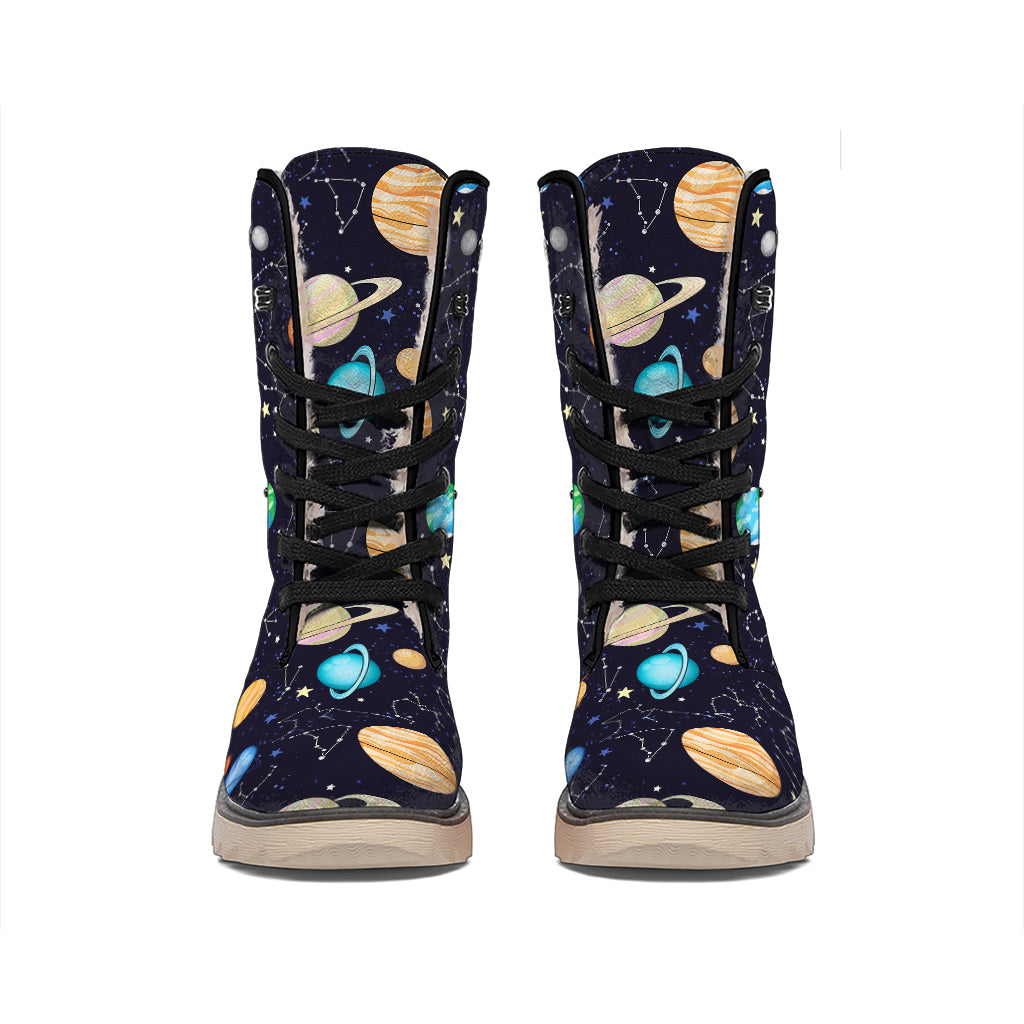 Constellations And Planets Pattern Print Winter Boots