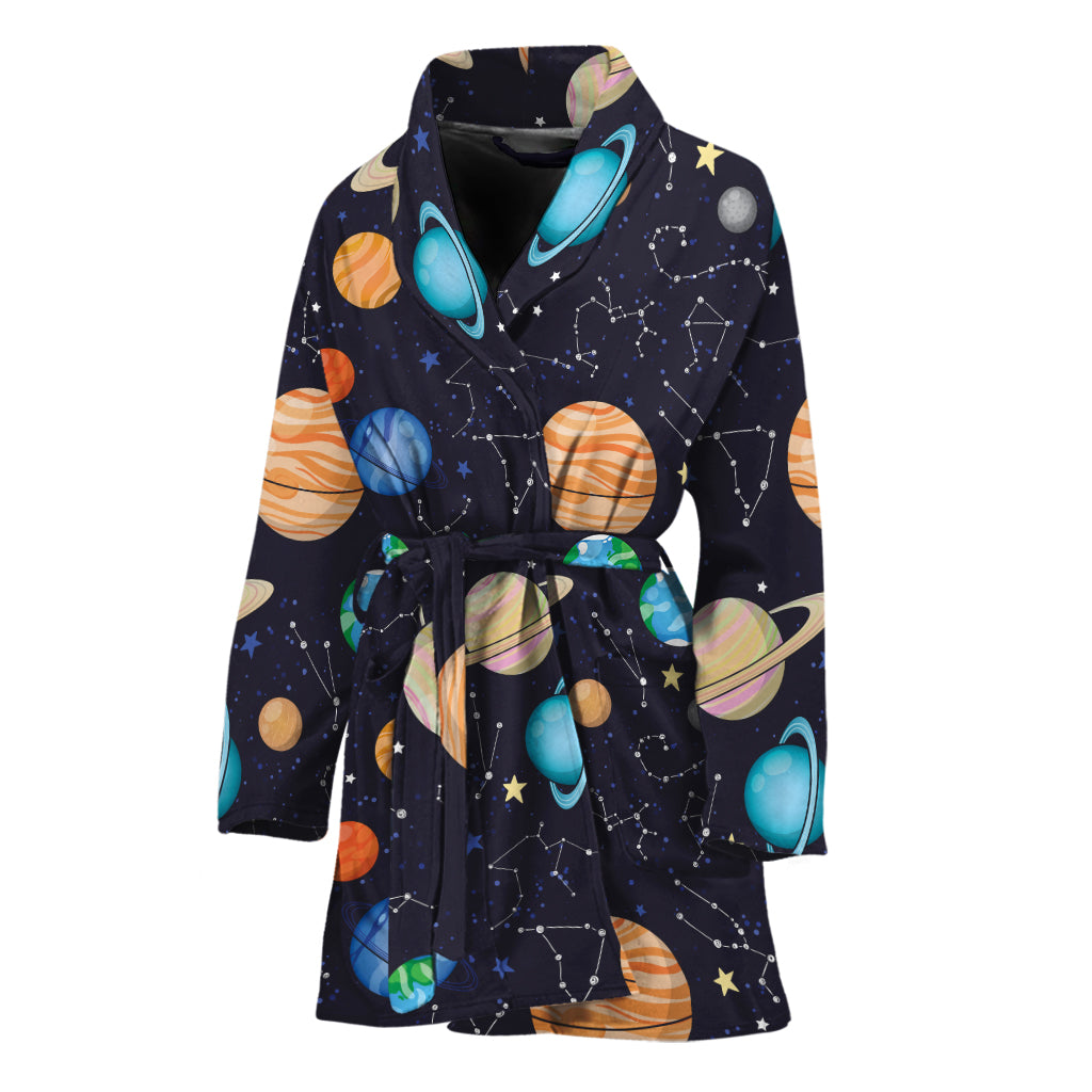 Constellations And Planets Pattern Print Women's Bathrobe