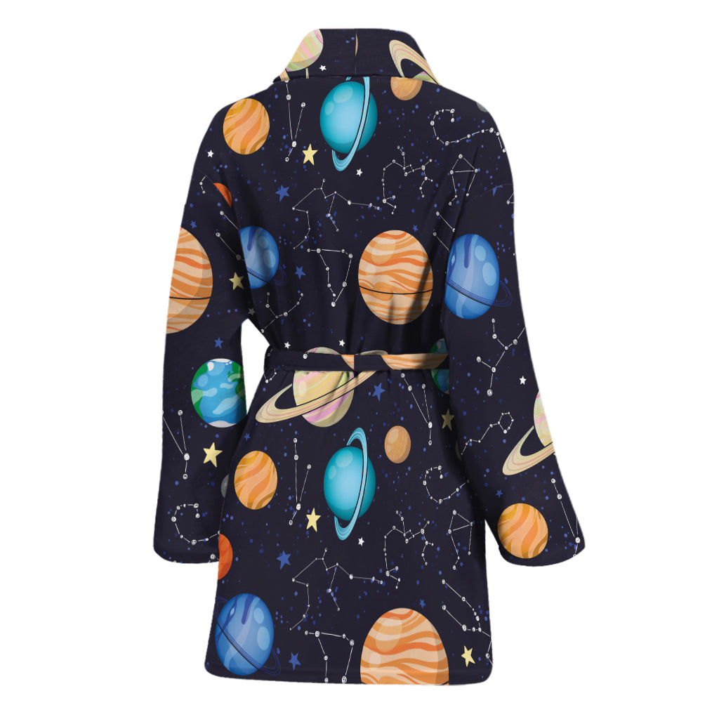 Constellations And Planets Pattern Print Women's Bathrobe