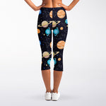 Constellations And Planets Pattern Print Women's Capri Leggings