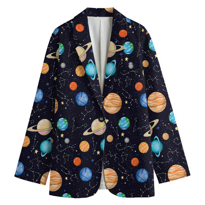 Constellations And Planets Pattern Print Women's Cotton Blazer