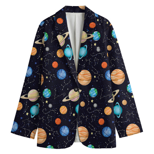 Constellations And Planets Pattern Print Women's Cotton Blazer