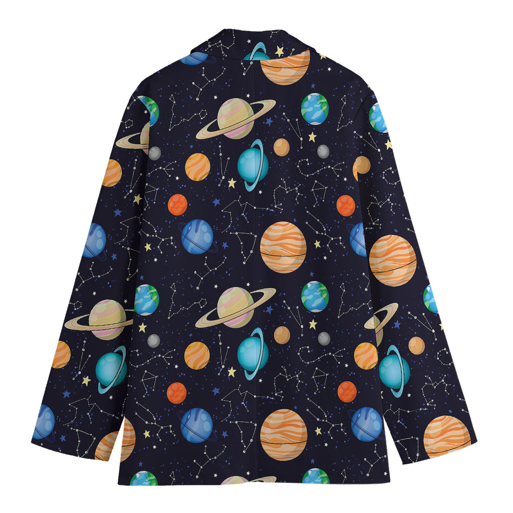 Constellations And Planets Pattern Print Women's Cotton Blazer