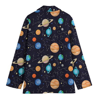 Constellations And Planets Pattern Print Women's Cotton Blazer