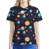 Constellations And Planets Pattern Print Women's Polo Shirt