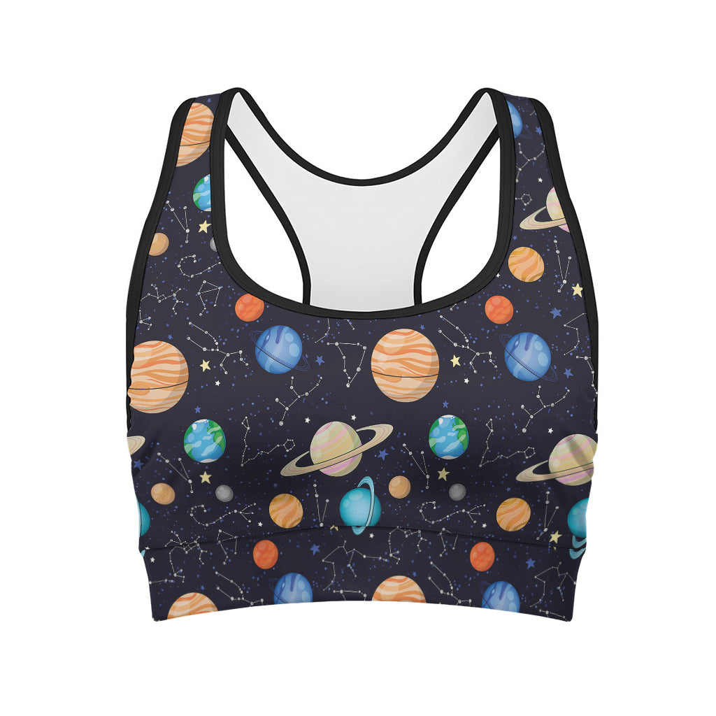 Constellations And Planets Pattern Print Women's Sports Bra