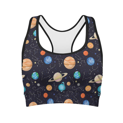 Constellations And Planets Pattern Print Women's Sports Bra
