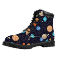 Constellations And Planets Pattern Print Padded Collar Lace Up Boots