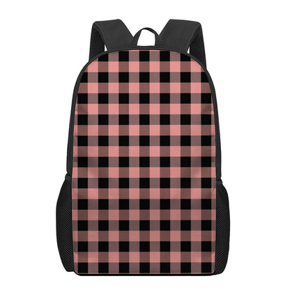 Coral Pink And Black Buffalo Check Print 17 Inch Backpack