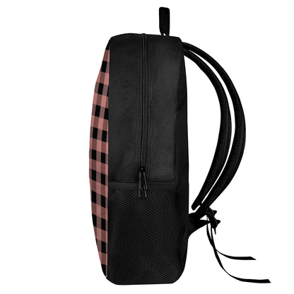 Coral Pink And Black Buffalo Check Print 17 Inch Backpack