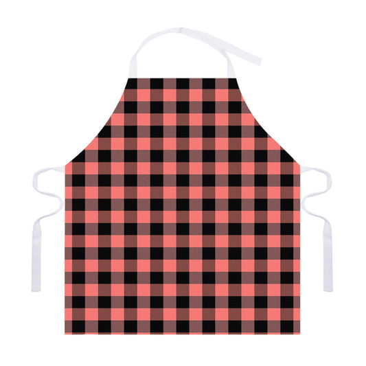 Coral Pink And Black Buffalo Check Print Adjustable Apron