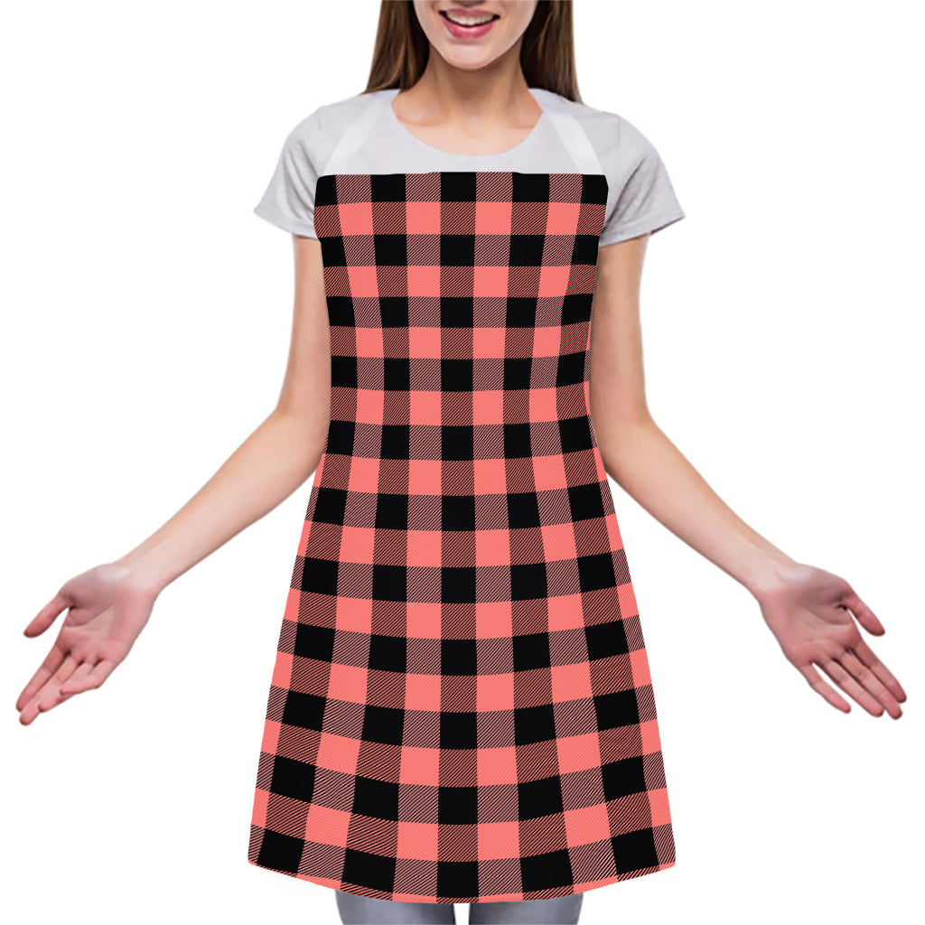 Coral Pink And Black Buffalo Check Print Adjustable Apron