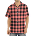 Coral Pink And Black Buffalo Check Print Aloha Shirt