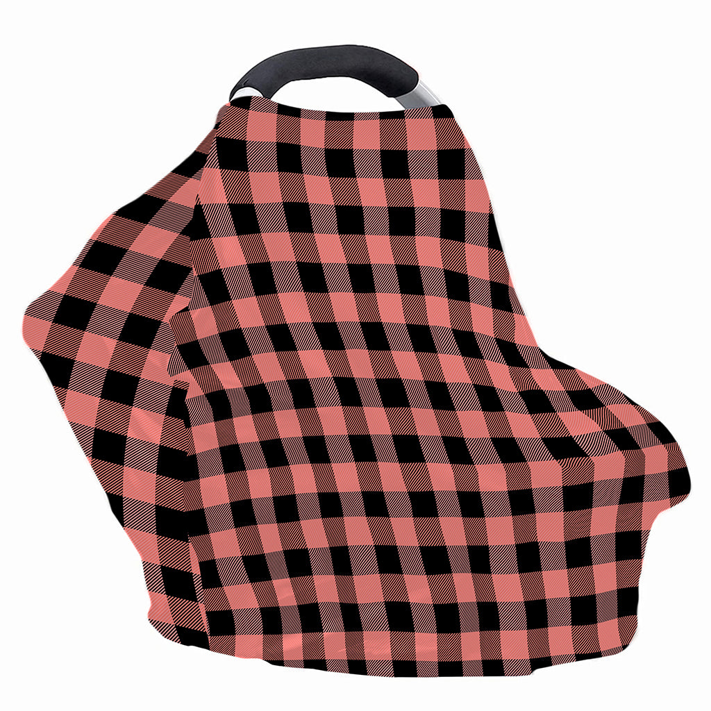 Coral Pink And Black Buffalo Check Print Baby Seat Cover
