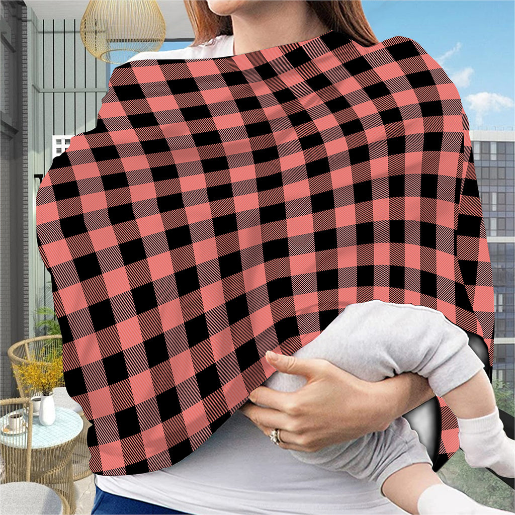 Coral Pink And Black Buffalo Check Print Baby Seat Cover