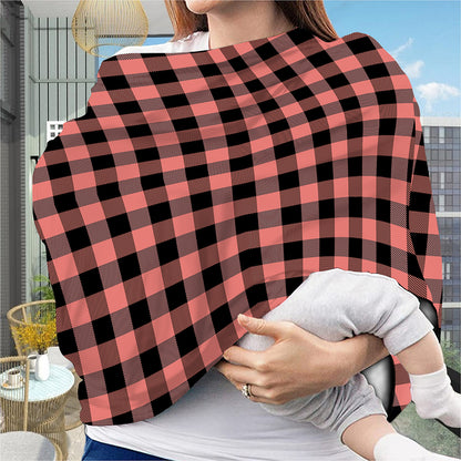 Coral Pink And Black Buffalo Check Print Baby Seat Cover