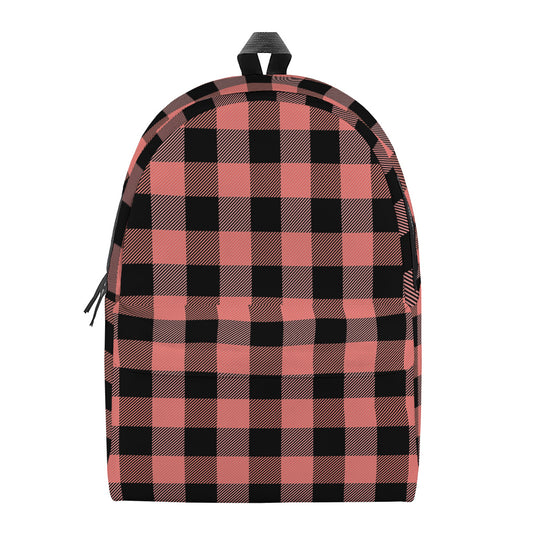 Coral Pink And Black Buffalo Check Print Backpack