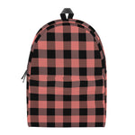 Coral Pink And Black Buffalo Check Print Backpack