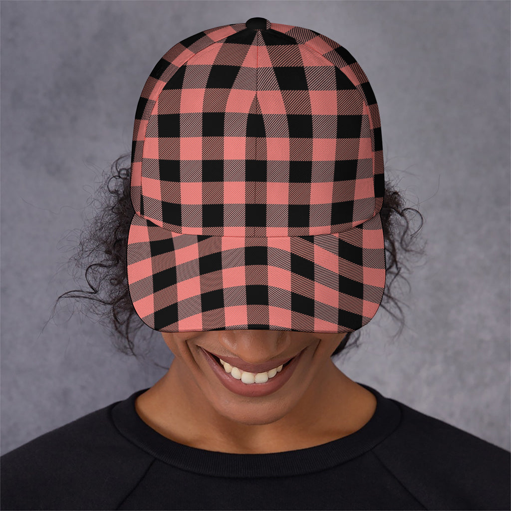 Coral Pink And Black Buffalo Check Print Baseball Cap
