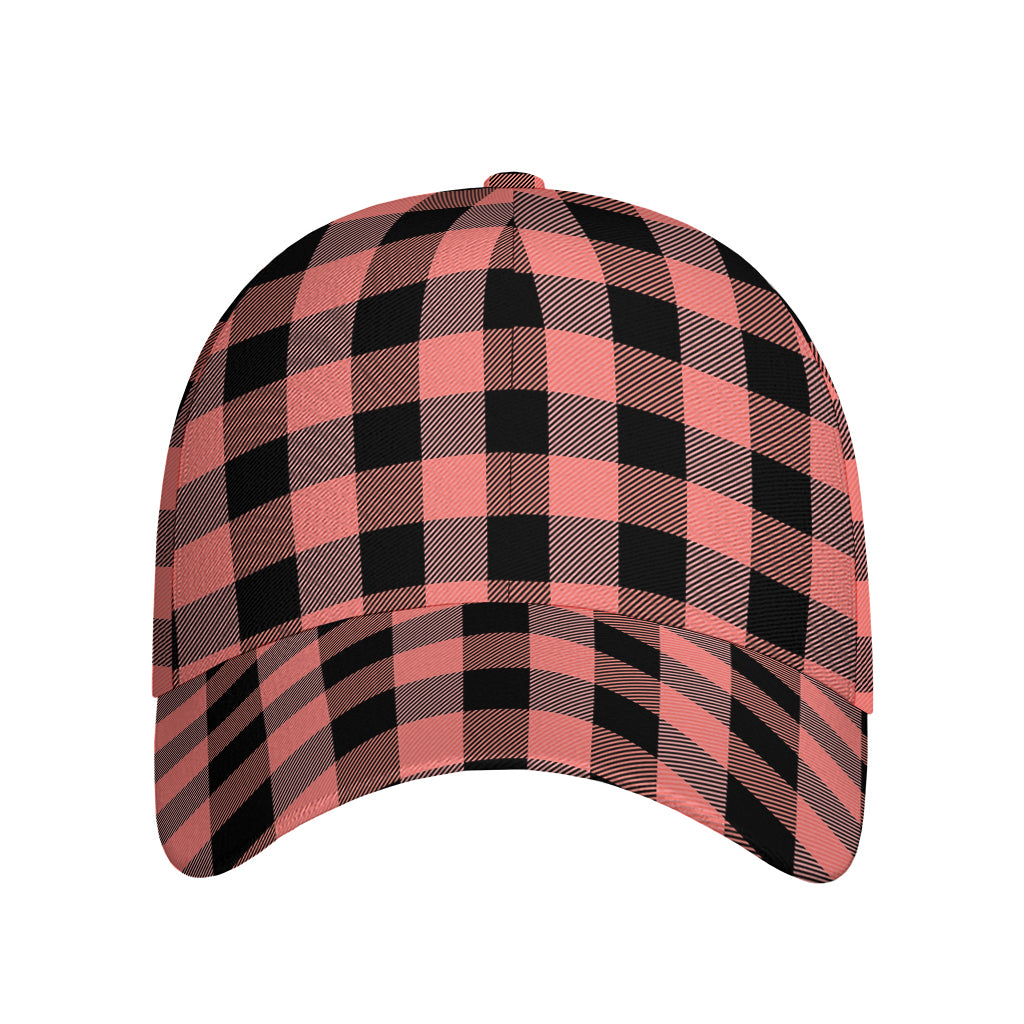 Coral Pink And Black Buffalo Check Print Baseball Cap