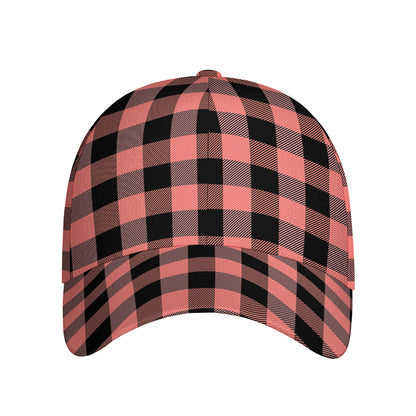 Coral Pink And Black Buffalo Check Print Baseball Cap