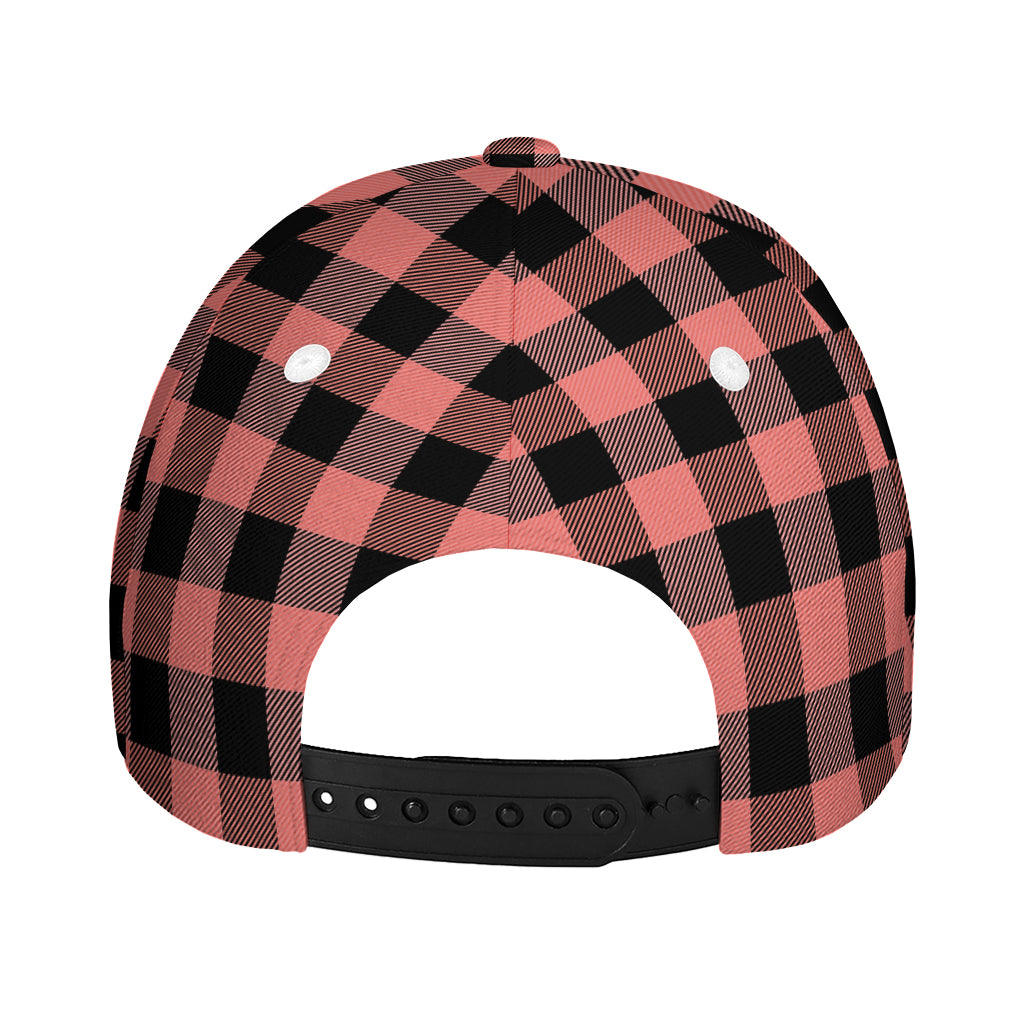 Coral Pink And Black Buffalo Check Print Baseball Cap