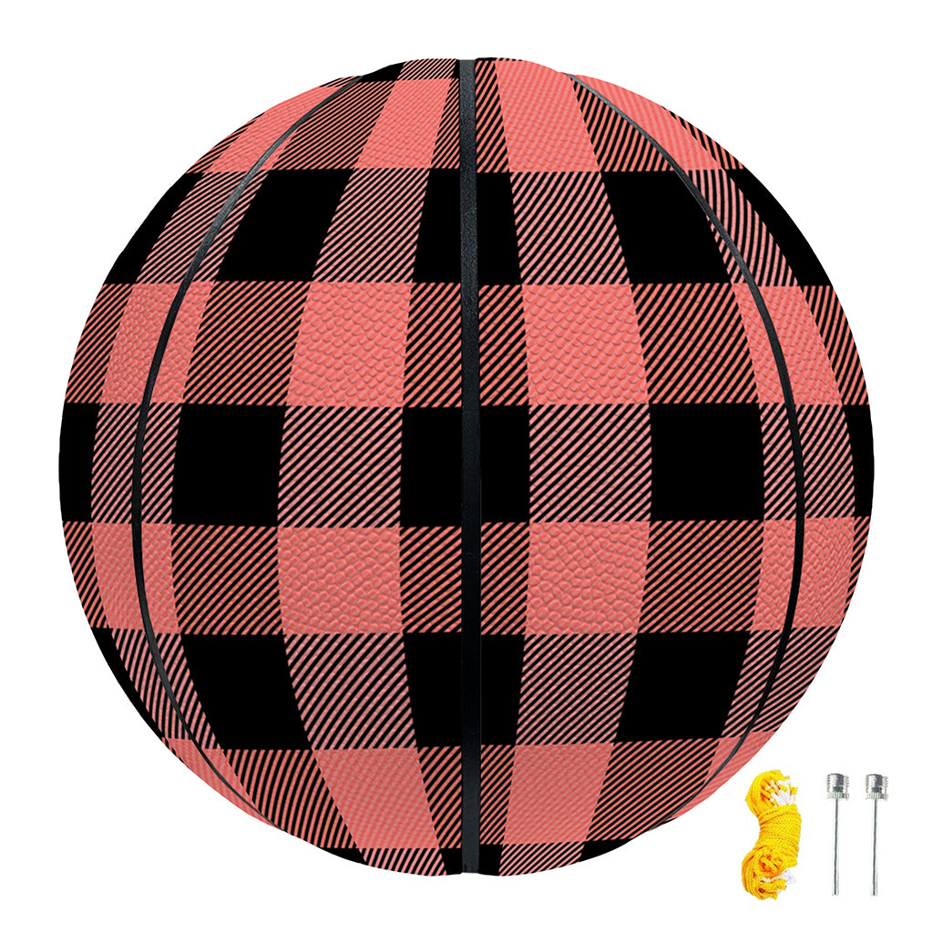 Coral Pink And Black Buffalo Check Print Basketball