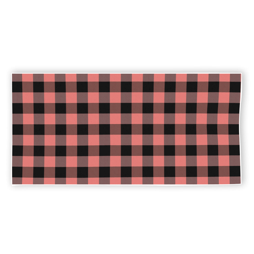 Coral Pink And Black Buffalo Check Print Beach Towel
