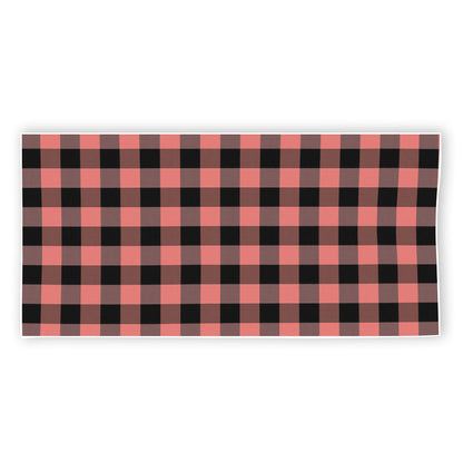 Coral Pink And Black Buffalo Check Print Beach Towel