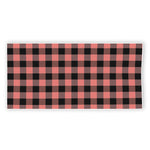 Coral Pink And Black Buffalo Check Print Beach Towel