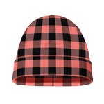Coral Pink And Black Buffalo Check Print Beanie