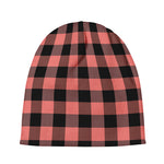 Coral Pink And Black Buffalo Check Print Beanie
