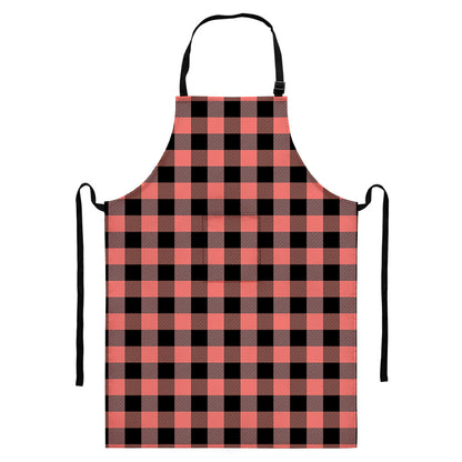 Coral Pink And Black Buffalo Check Print Bib Apron With Pocket