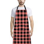 Coral Pink And Black Buffalo Check Print Bib Apron With Pocket