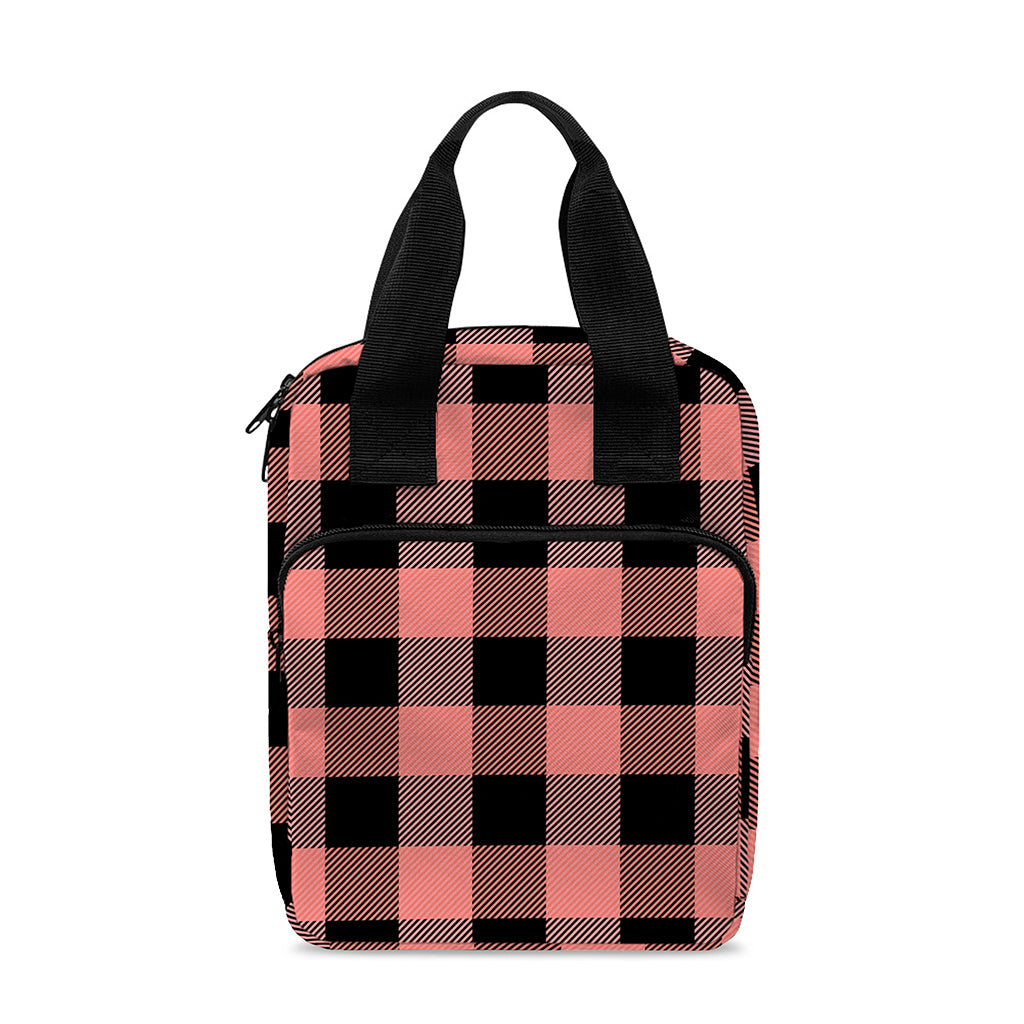 Coral Pink And Black Buffalo Check Print Bible Tote Bag