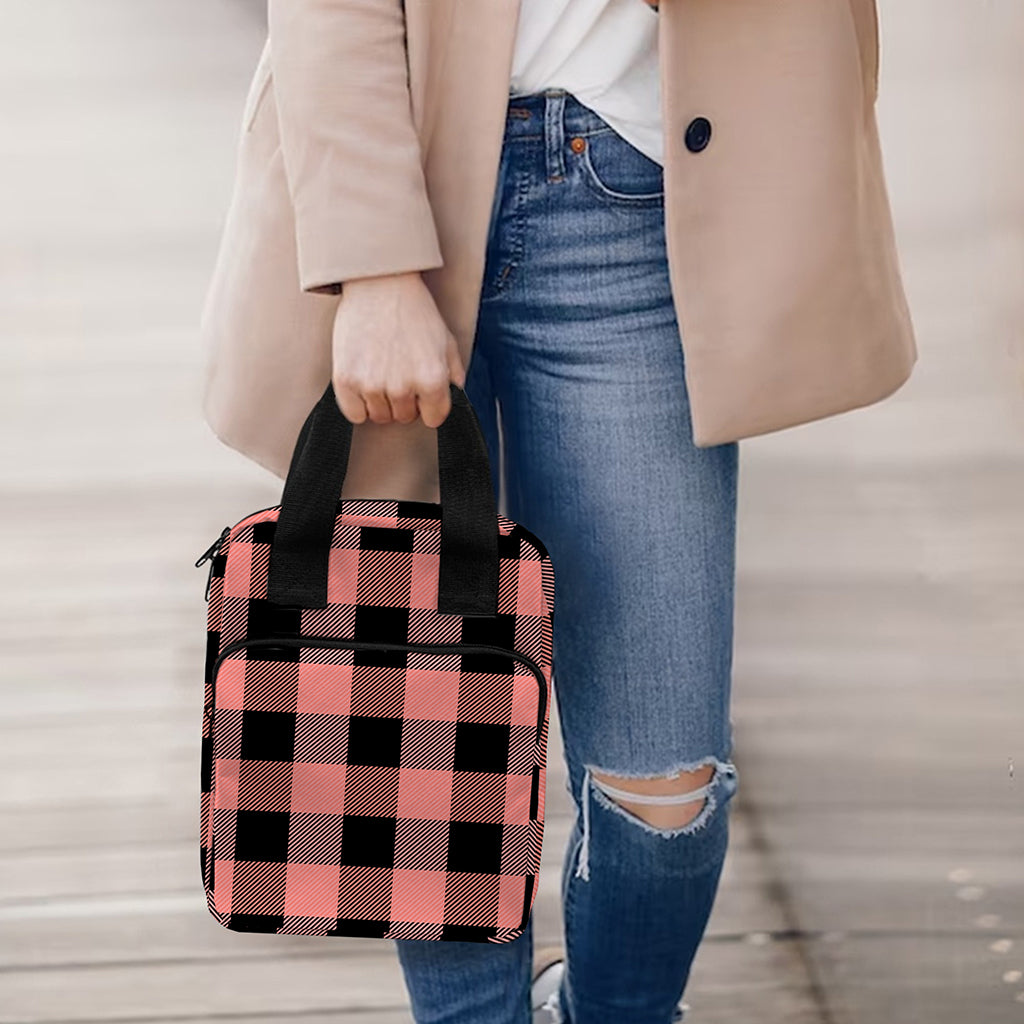 Coral Pink And Black Buffalo Check Print Bible Tote Bag