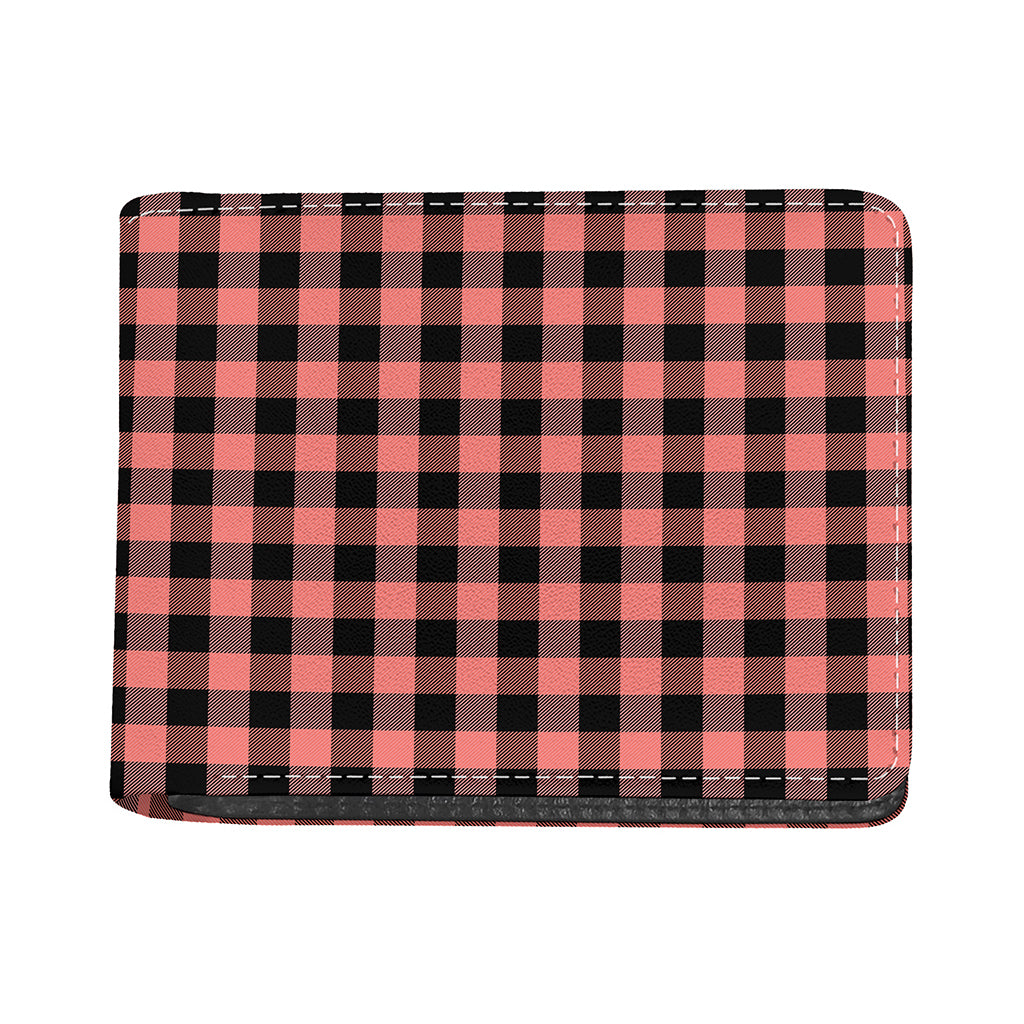 Coral Pink And Black Buffalo Check Print Bifold Wallet
