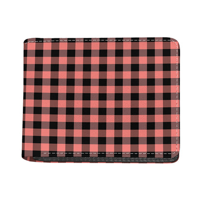Coral Pink And Black Buffalo Check Print Bifold Wallet