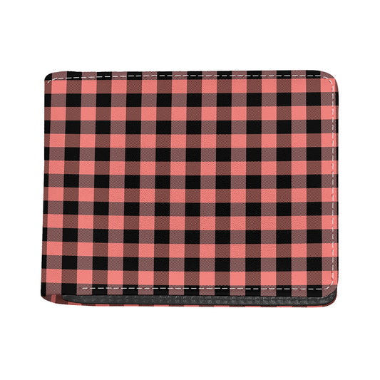 Coral Pink And Black Buffalo Check Print Bifold Wallet