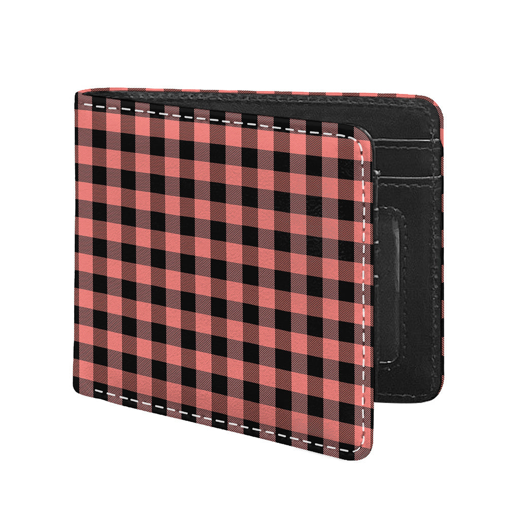 Coral Pink And Black Buffalo Check Print Bifold Wallet