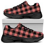 Coral Pink And Black Buffalo Check Print Black Chunky Shoes