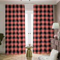 Coral Pink And Black Buffalo Check Print Dimout Pencil Pleat Curtains