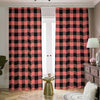 Coral Pink And Black Buffalo Check Print Blackout Pencil Pleat Curtains