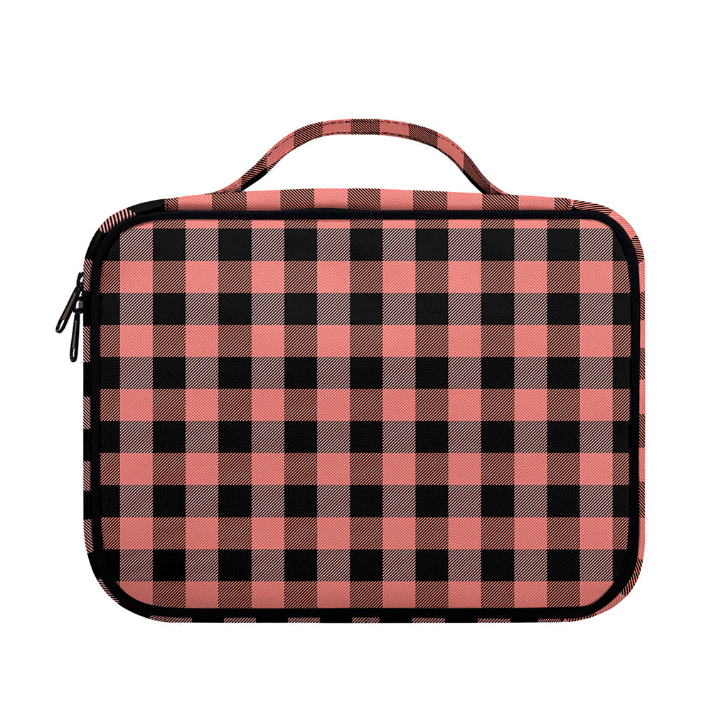 Coral Pink And Black Buffalo Check Print Briefcase Bible Bag