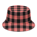 Coral Pink And Black Buffalo Check Print Bucket Hat