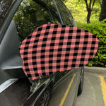 Coral Pink And Black Buffalo Check Print Car Side Mirror Covers