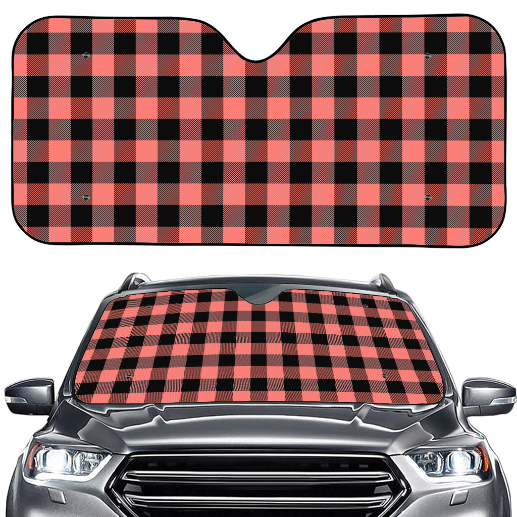 Coral Pink And Black Buffalo Check Print Car Windshield Sun Shade