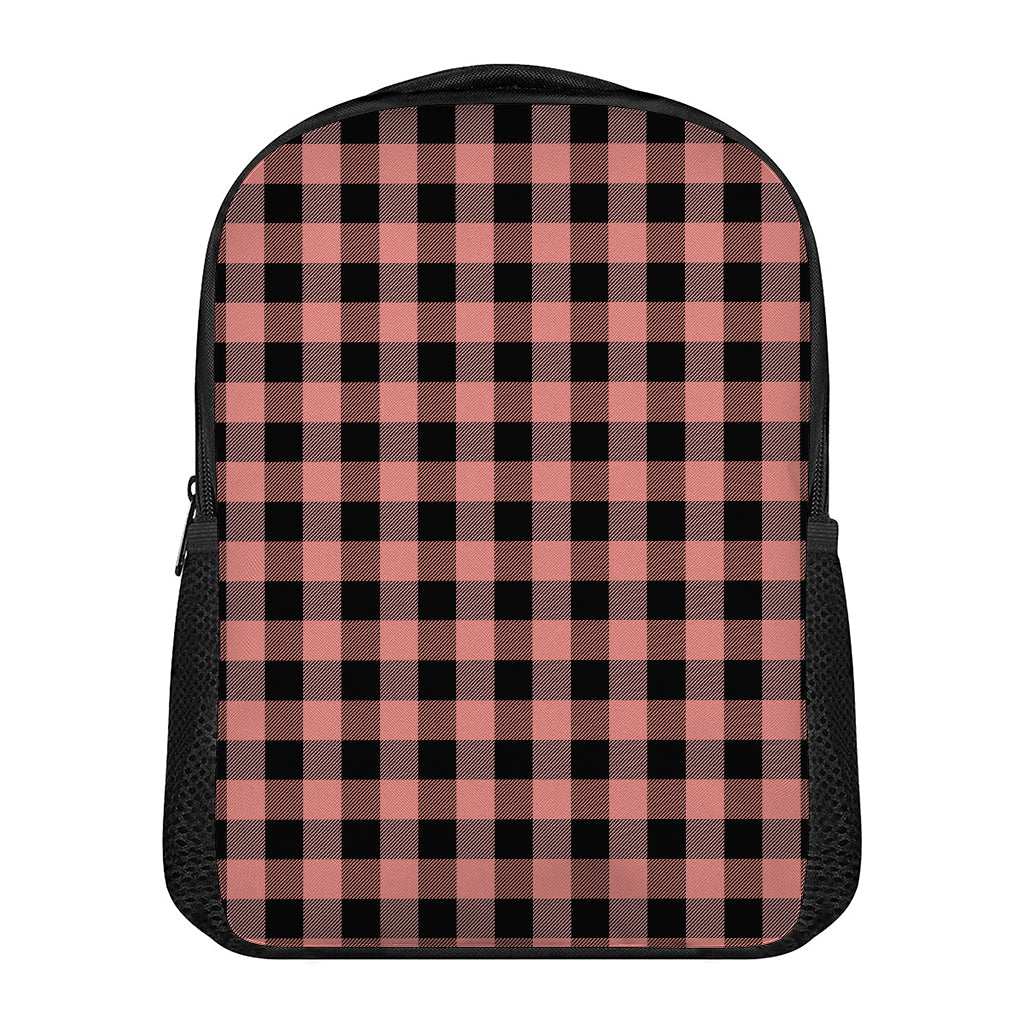 Coral Pink And Black Buffalo Check Print Casual Backpack