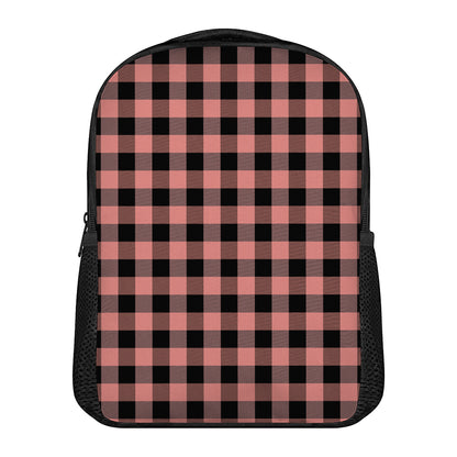 Coral Pink And Black Buffalo Check Print Casual Backpack