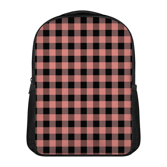 Coral Pink And Black Buffalo Check Print Casual Backpack